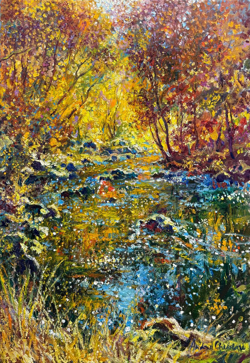 Impressionistic Landscape Oil Painting By Andrii Chebotaru, 28 X 39, Poetry Of The Forest, Original Artwork