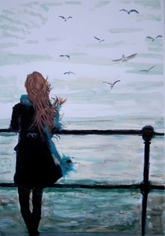 Girl and  seagulls / 58 x 40.5 cm