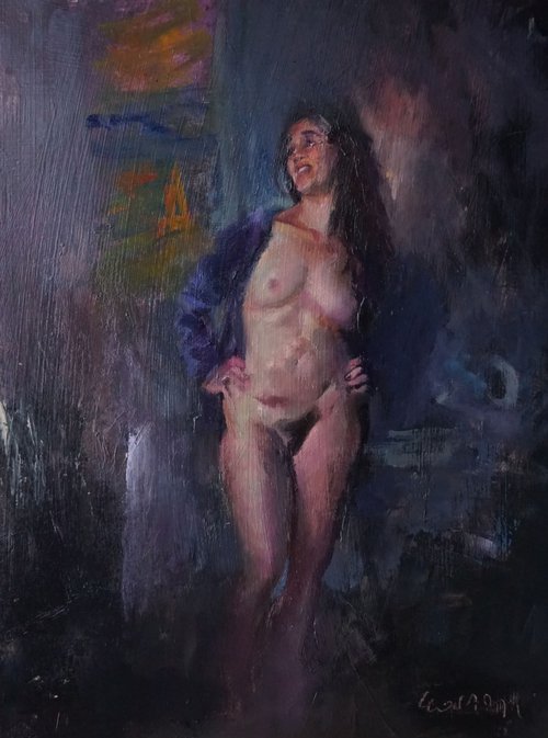 Maud in dark studio by Manuel Leonardi