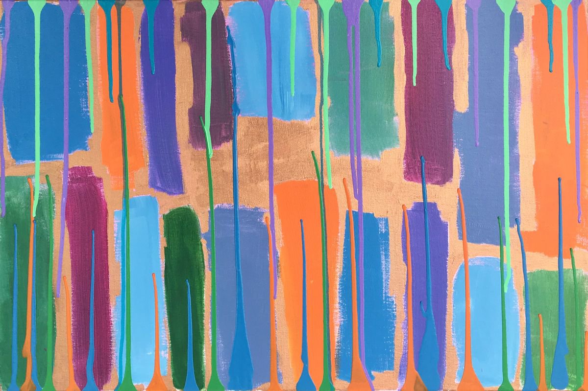 Organic Abstract Acrylic Painting By Louise Gillard, 30 X 20", Teeth - Abstract, Original Artwork