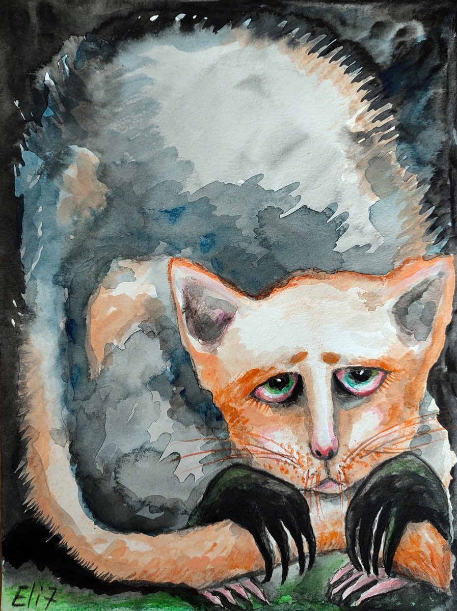 Expressive Animal Painting By Elisheva Nesis, 9 X 12, Four Hands, Original Artwork