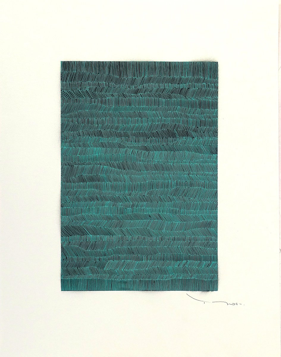 Abstract Ink Drawing By Tehos, 20 X 26", Tehos Grand Carre Long 2025 02, Original Artwork