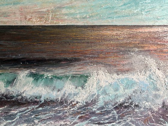 '10th Wave' Seascape Beach Crashing Waves Oil Painting