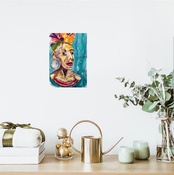 Flower Head African Woman Original Painting