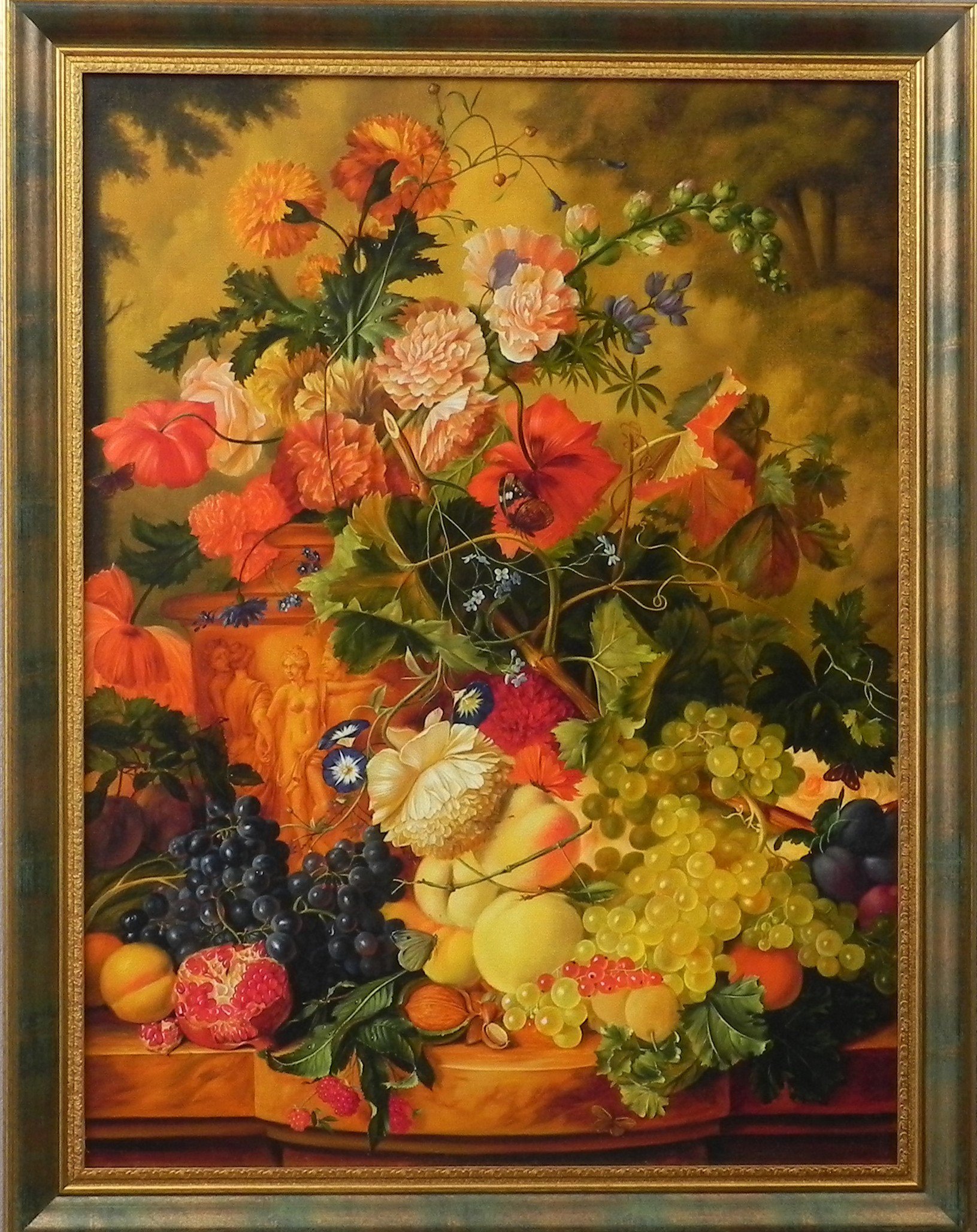 Photorealistic Still Life Oil Painting By Yurii Novikov, 28 X 36", "Flowers And Fruits", Original Artwork