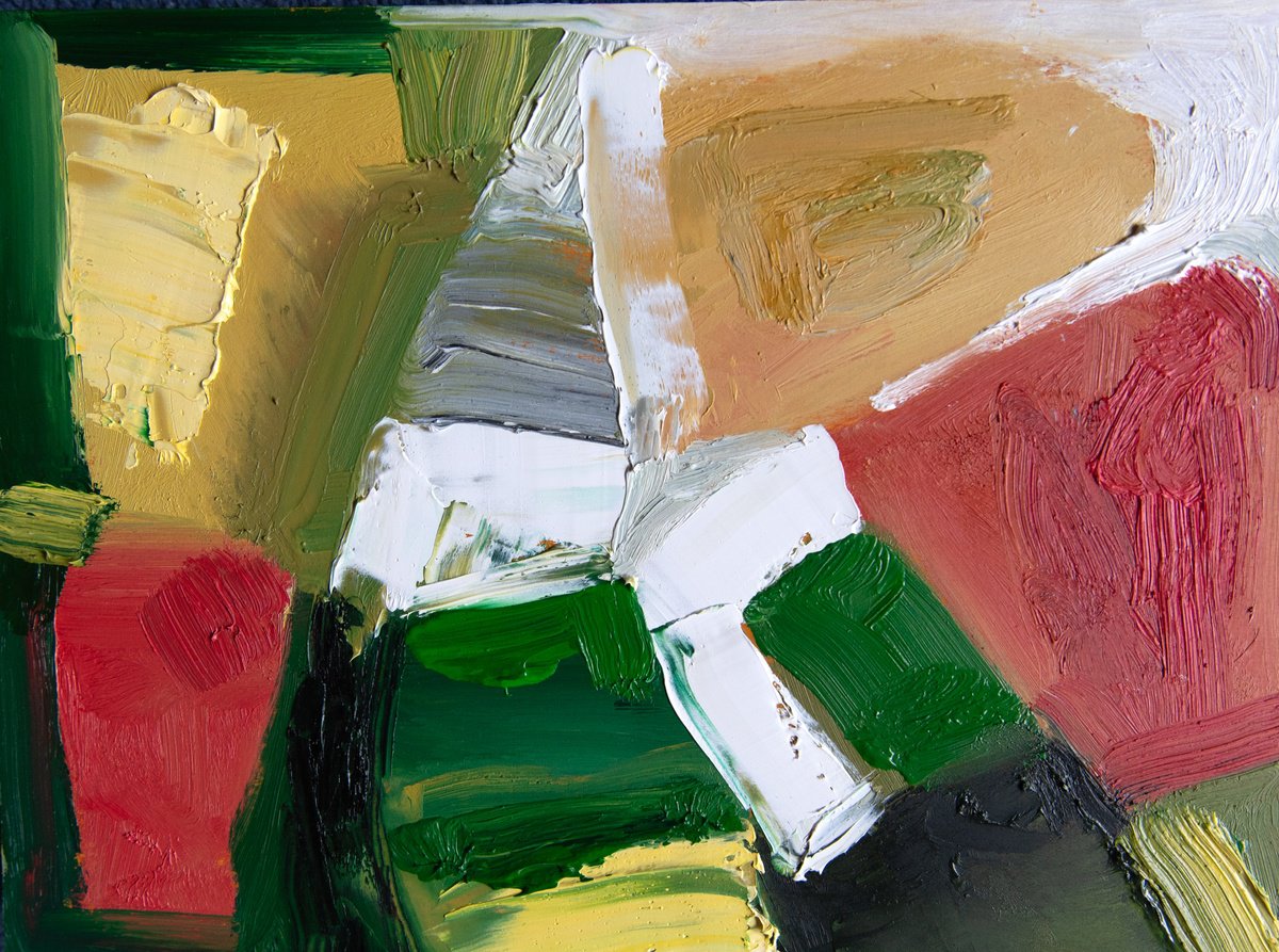 Abstract Landscape Oil Painting By Elizabeth Anne Fox, 12 X 9, Catchment Ochre, Original Artwork