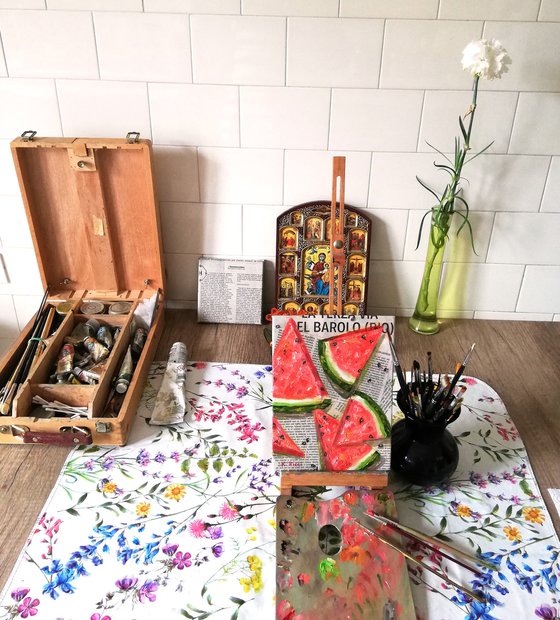 Watermelon on Newspaper