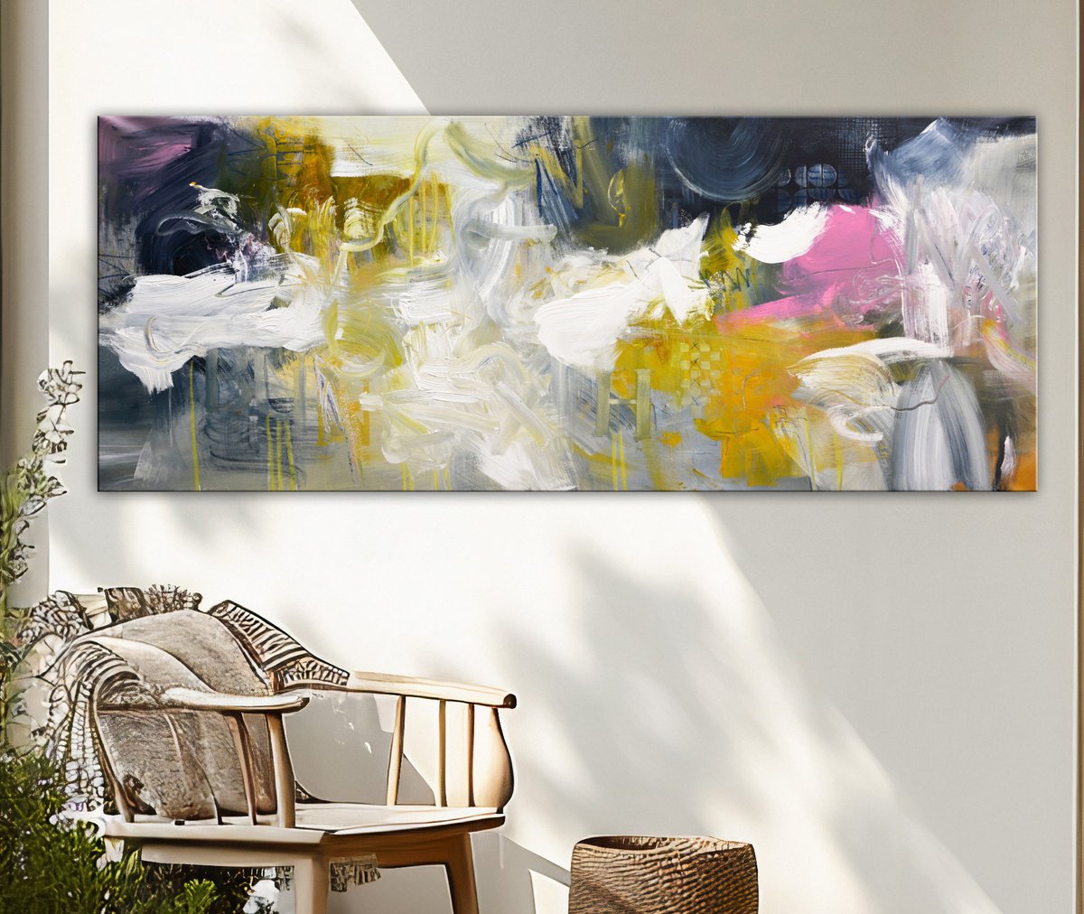 Abstract Acrylic Painting By Andrada Anghel, 60 X 24, Fragments Of Imagination, Original Artwork