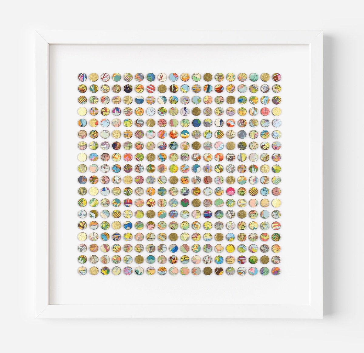 Geometric Transport Collage By Amelia Coward, 22 X 22, 324 World Map Dots, Original Artwork