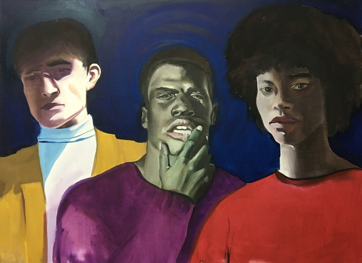 Urban And Pop Portrait Oil Painting By Kujbus Janos, 28 X 20", What If, Original Artwork