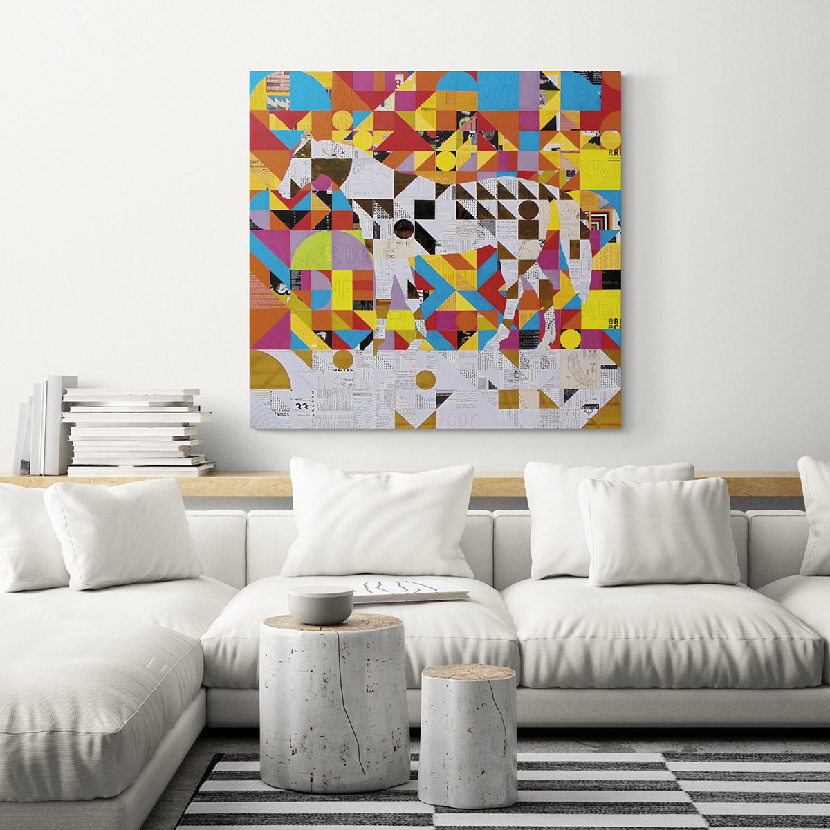 Urban And Pop Animal Collage By Manel Villalonga, 35 X 35", 03 Golden Horse, Original Artwork