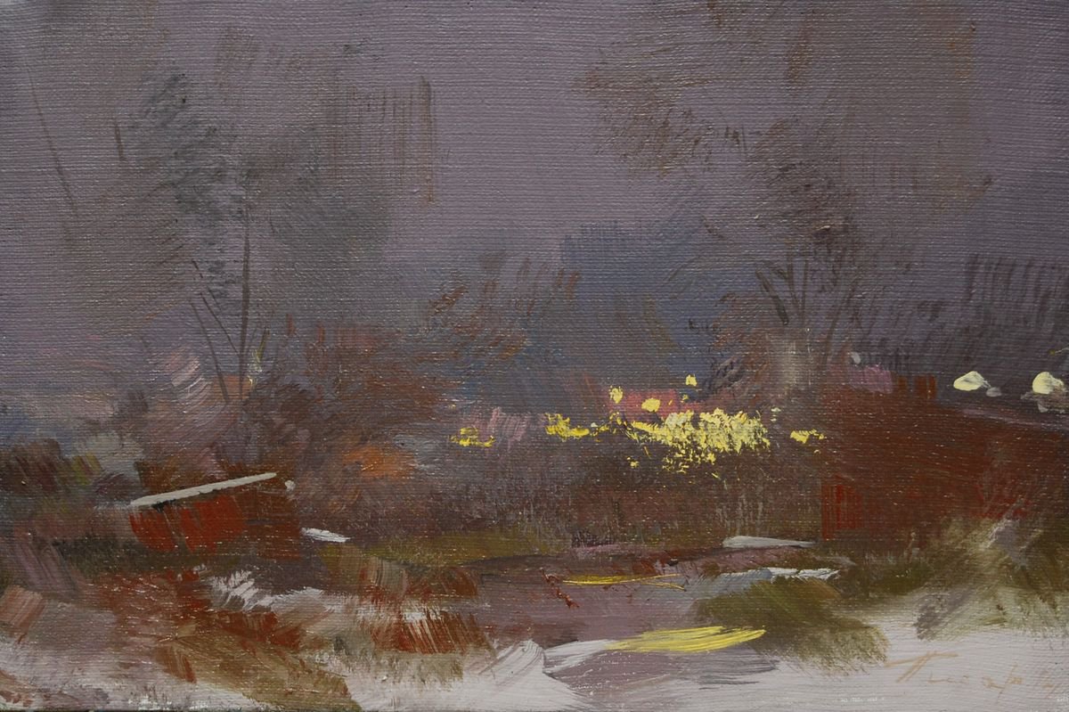 Small landscape painting Evening Talks in Mountains ( 387l14 ) by Yuri Pysar