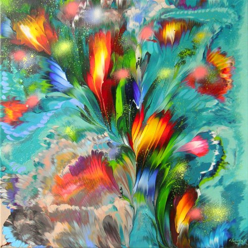 ”Emerald Flow” Large Painting 35.4" by Irini Karpikioti