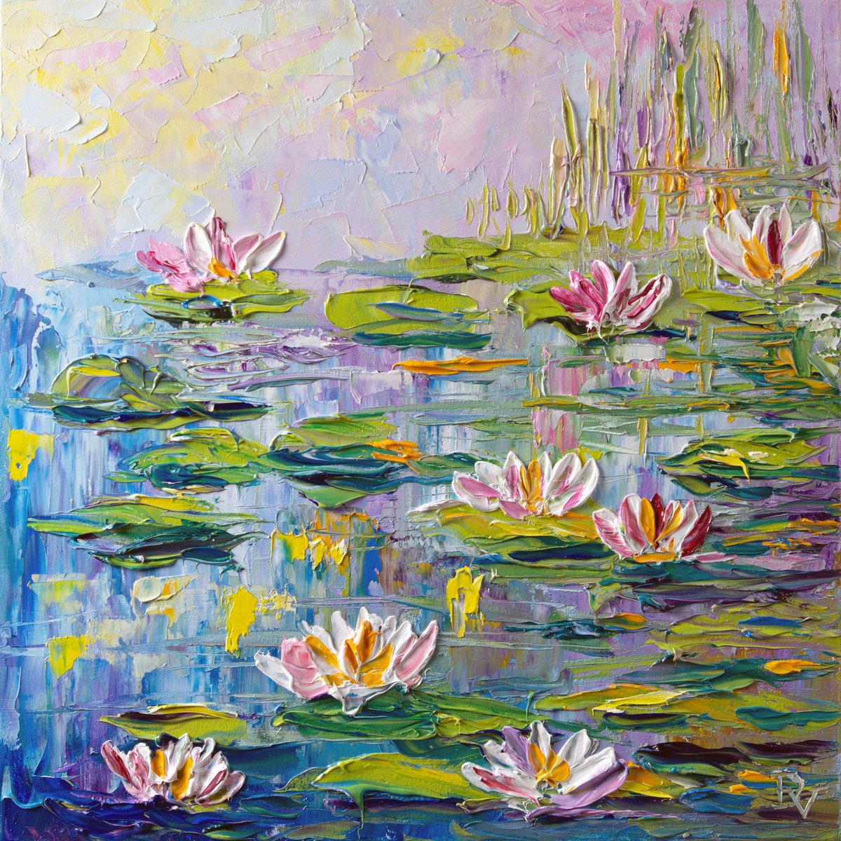 Impressionistic Landscape Oil Painting By Vladyslav Durniev, 16 X 16", Blooming Tranquility, Original Artwork