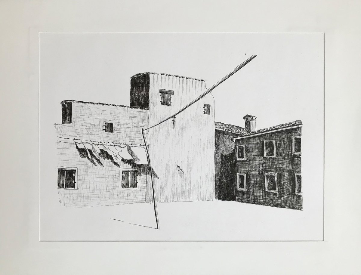 Graphic Ink Drawing , Burano #1 By Sofia Fresia, 16 X 12, Artwork For Sale On Artfinder