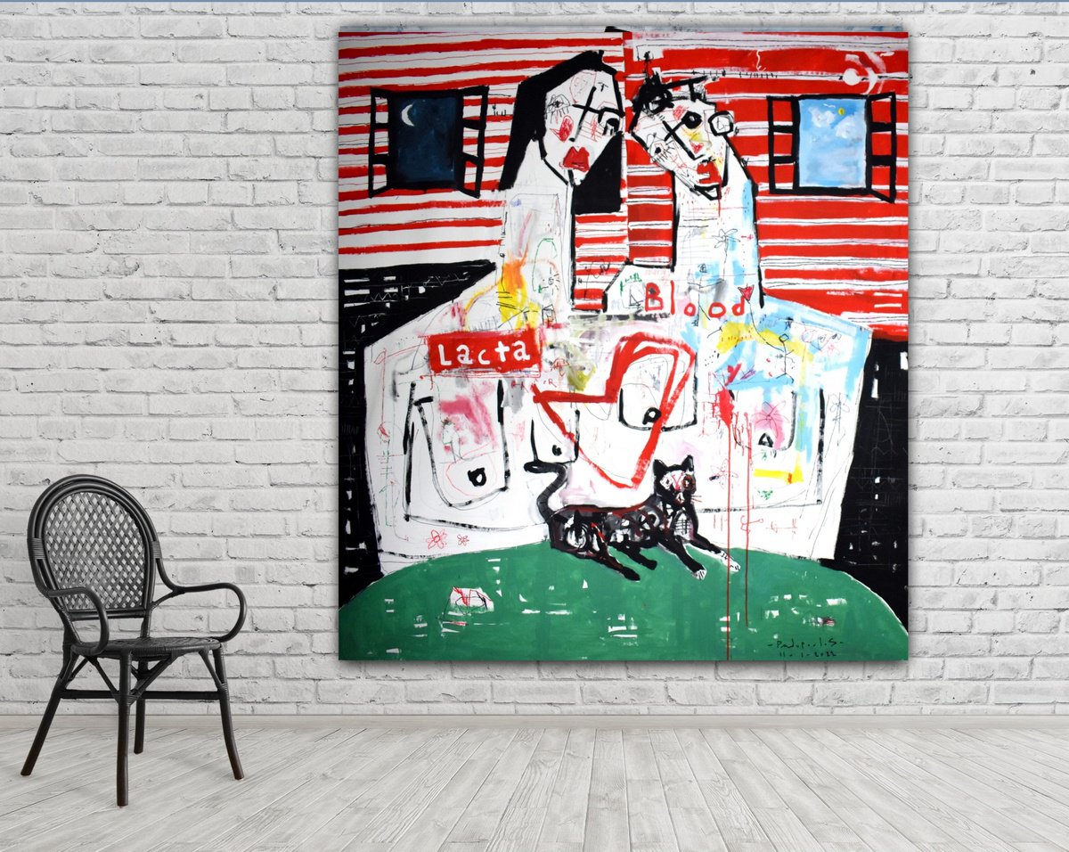 Abstract Acrylic Painting By Dimitris Pavlopoulos, 59 X 65, Lacta Blood, Original Artwork