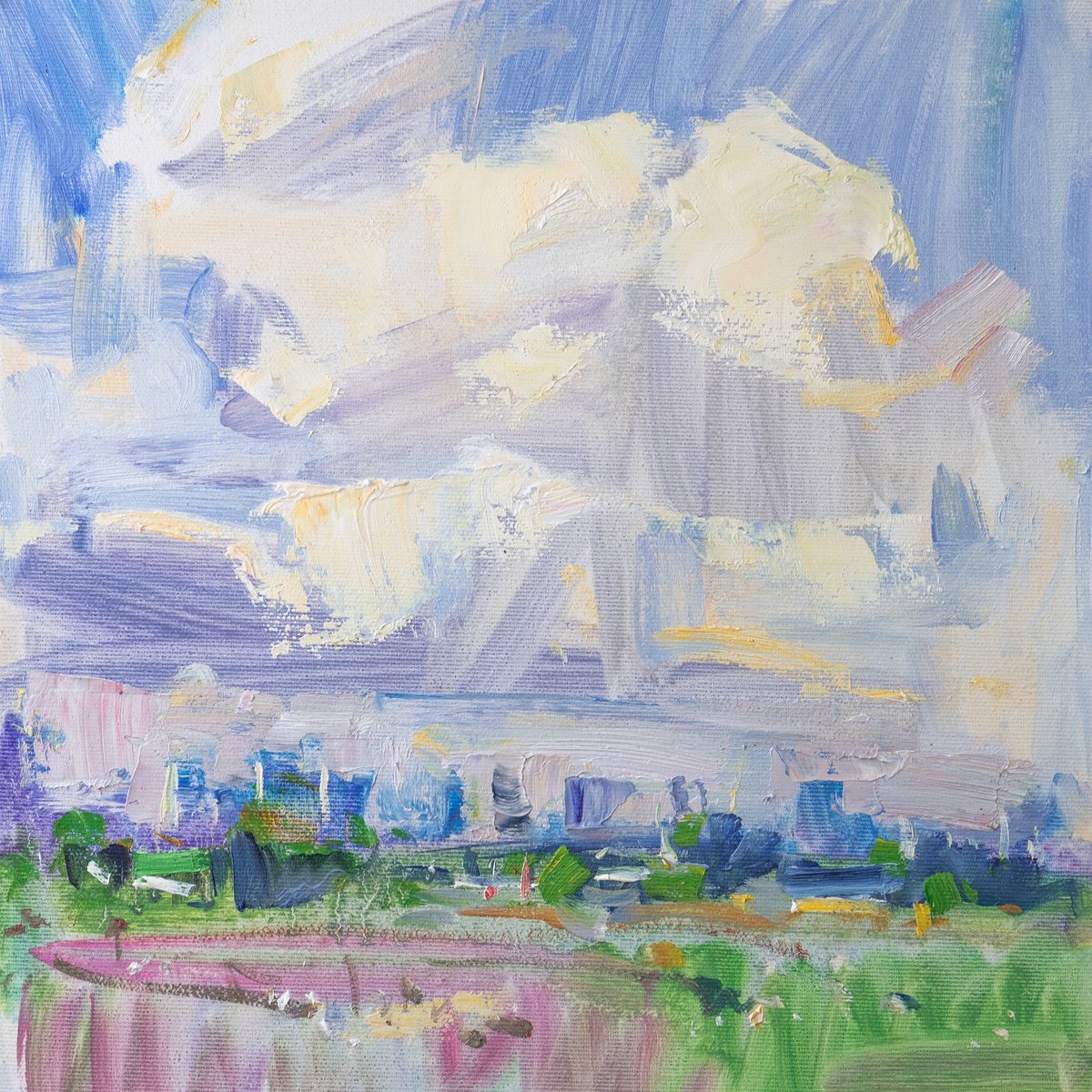 Expressive Landscape Oil Painting By Vasyl Moldavchuk, 12 X 12", The Sky Of Kyiv, Original Artwork