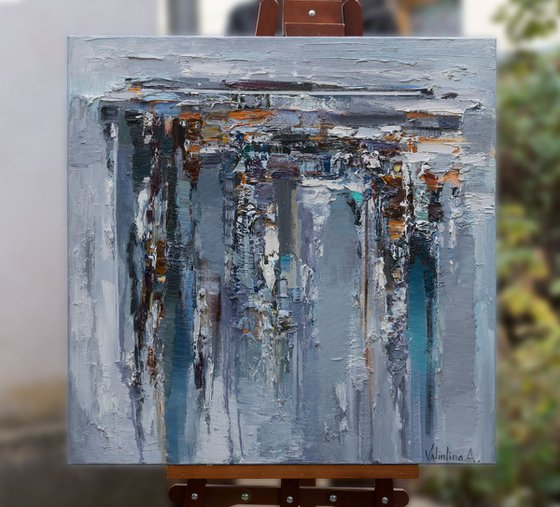 Gray Abstract  Oil Painting - 90 x 90 cm - Original  painting