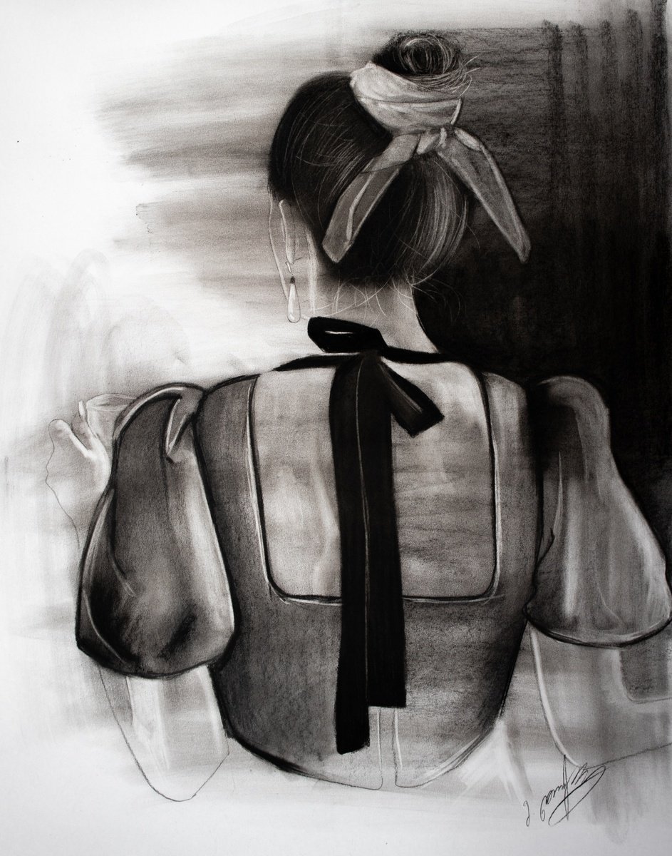 Expressive Portrait Charcoal Drawing By Mariam Darchiashvili, 22 X 28", Untitled, Original Artwork