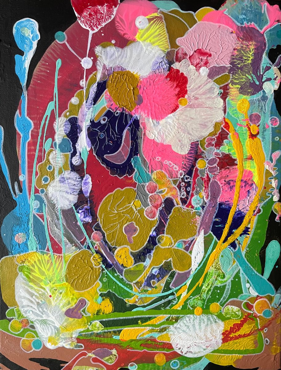 Abstract Acrylic Painting By Oksana Vasylyeva, 12 X 16", Walk Through The Night Garden, Original Artwork