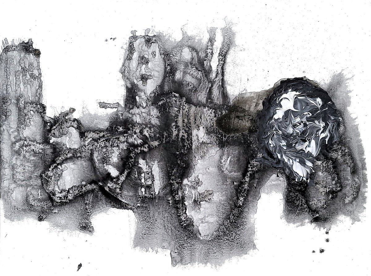 Expressive Abstract Acrylic Painting By Newel Hunter, 24 X 18", Faces And Flowers, Original Artwork