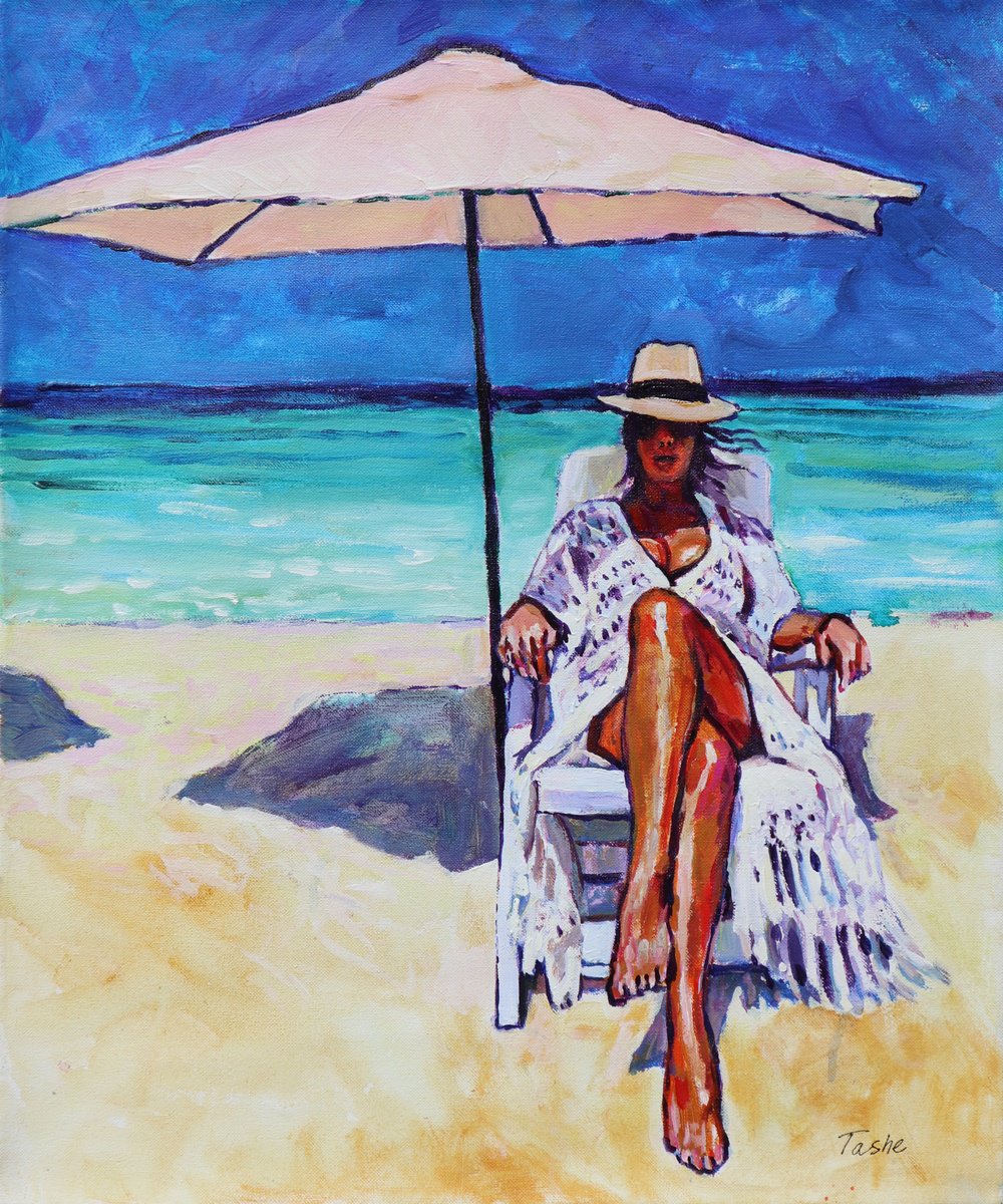 Impressionistic Portrait Acrylic Painting By Tashe, 20 X 24", Magic Summer, Original Artwork