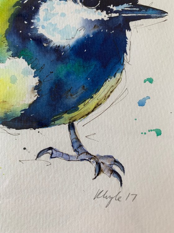 Watercolour and Ink Great Tit