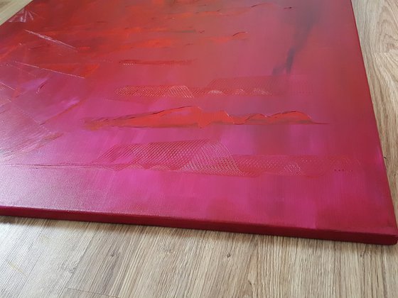 The spirals of Love  - XL 110x110 cm -  red, magenta, purple  abstract painting