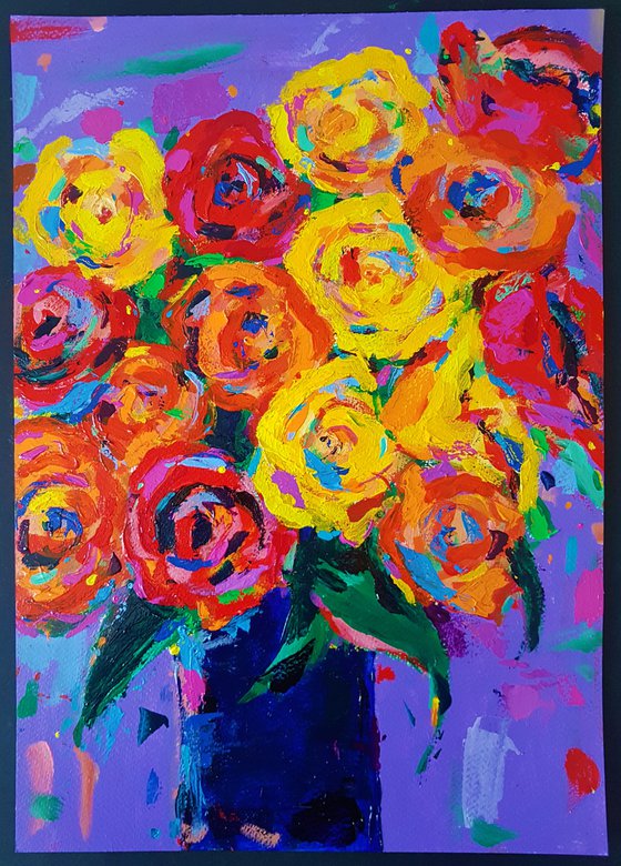 Roses in a Blue Vase