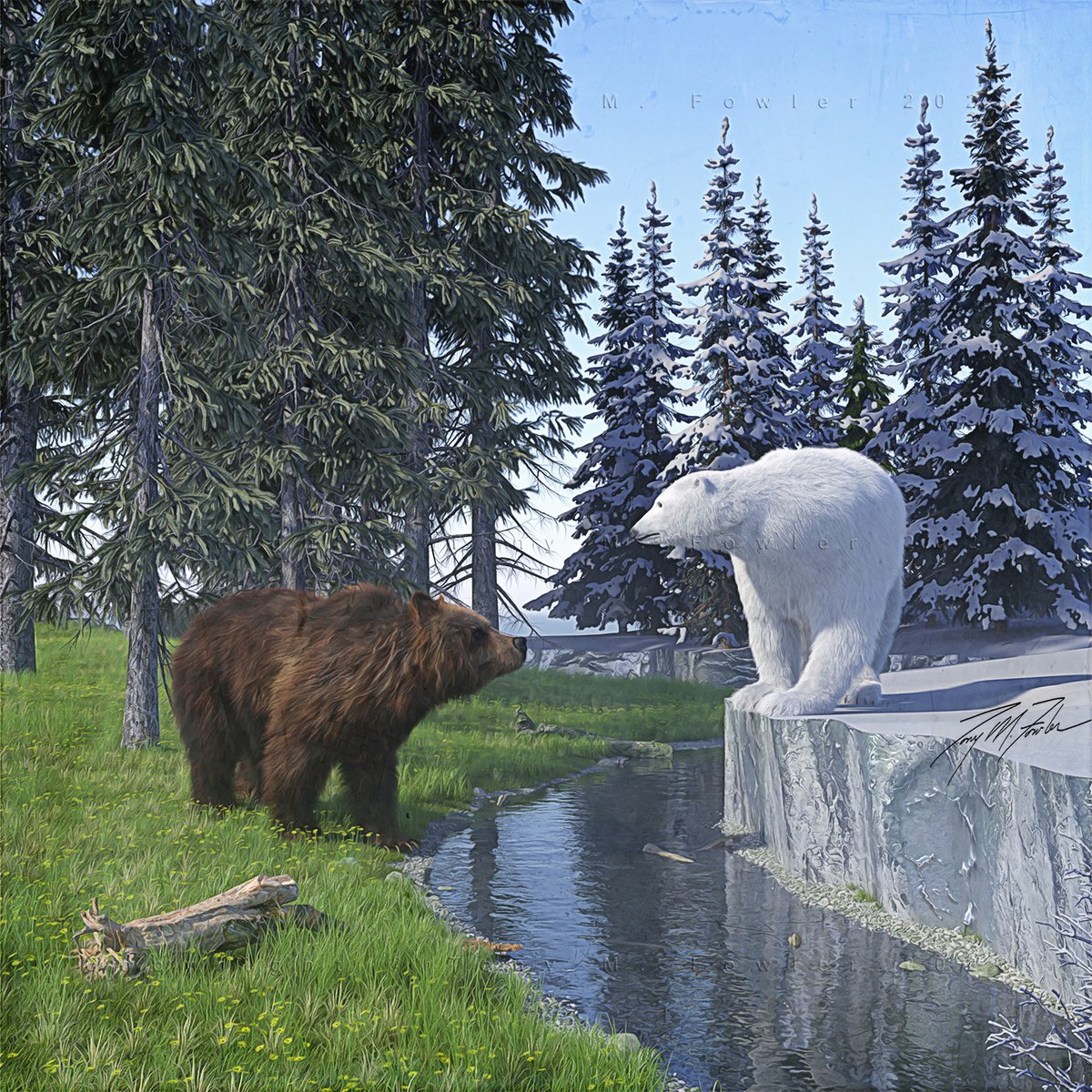 Surrealistic Animal Giclee Print By Tony Fowler, 29 X 29", Polarizzly Ii, Original Artwork