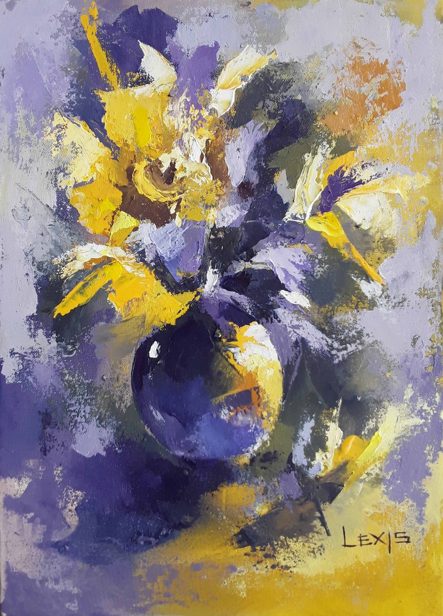 Yellow And Violet Flowers By Alex Mensah, 10 X 14, Artwork For Sale On Artfinder