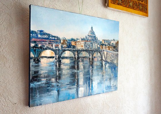 "Rome", city landscape, St. Angelo Bridge, Italy