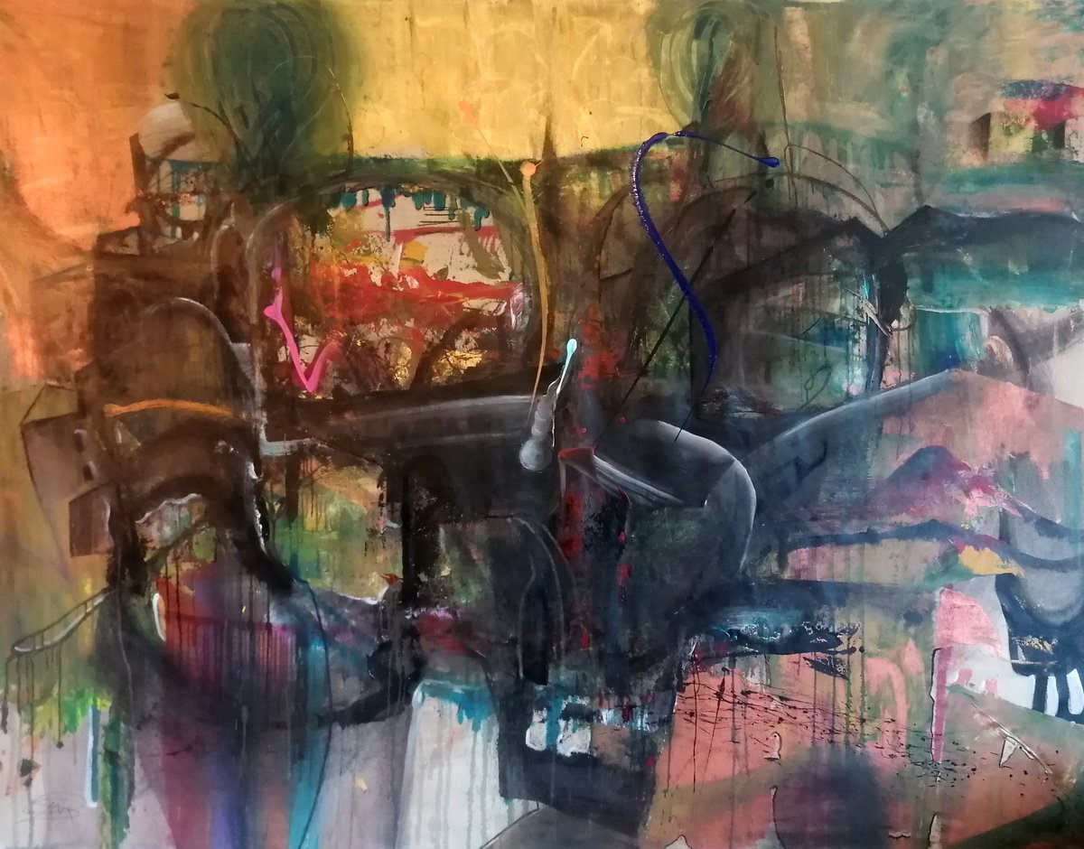 Surrealistic Abstract Acrylic Painting By Stefano Mazzolini, 81 X 63", Donetsk, Original Artwork