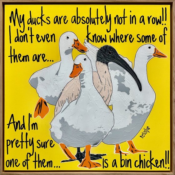 Ducks in a Row Yellow Bin Chicken Framed