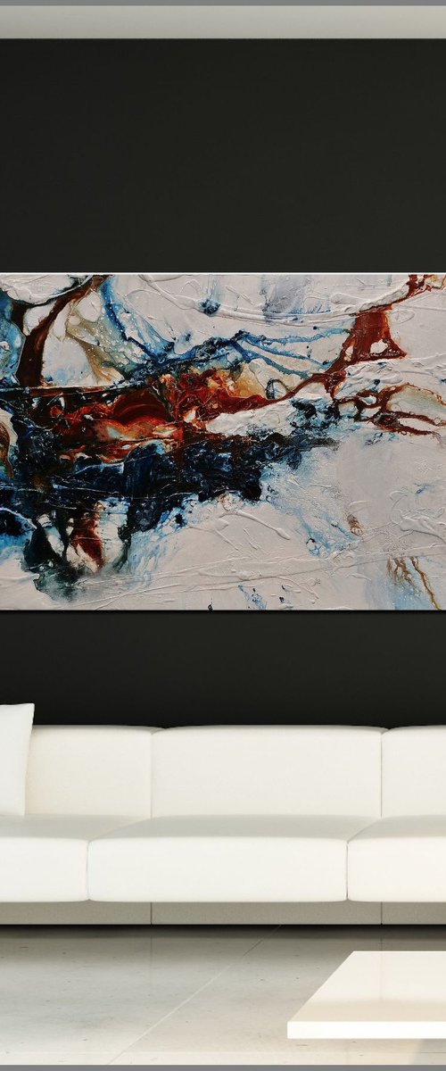 Midnight Oxide 240cm x 100cm Blue Brown White Abstract Art by Franko