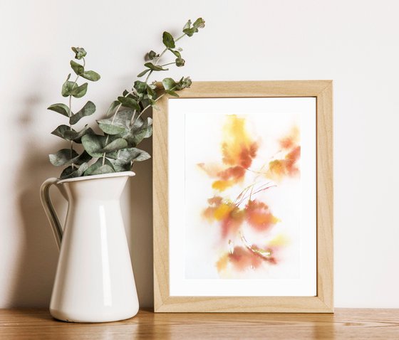 Yellow abstract flowers watercolor painting set of 2