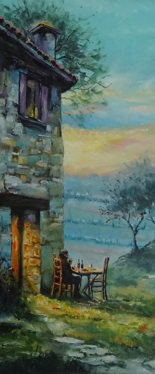 Vino al Tramonto by Mel Davies Original Art