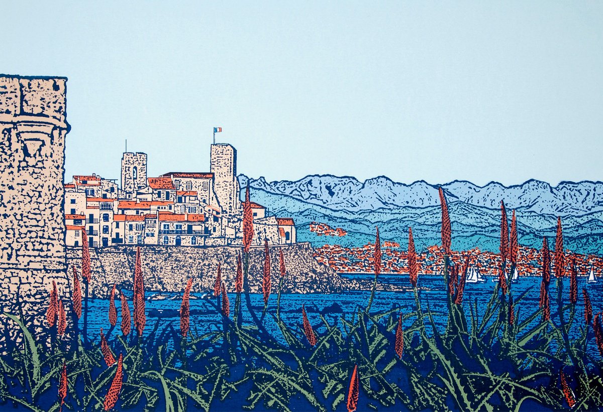 Landscape Screenprint By Talia Russell, 39 X 28", La Vieil Antibes, Original Artwork