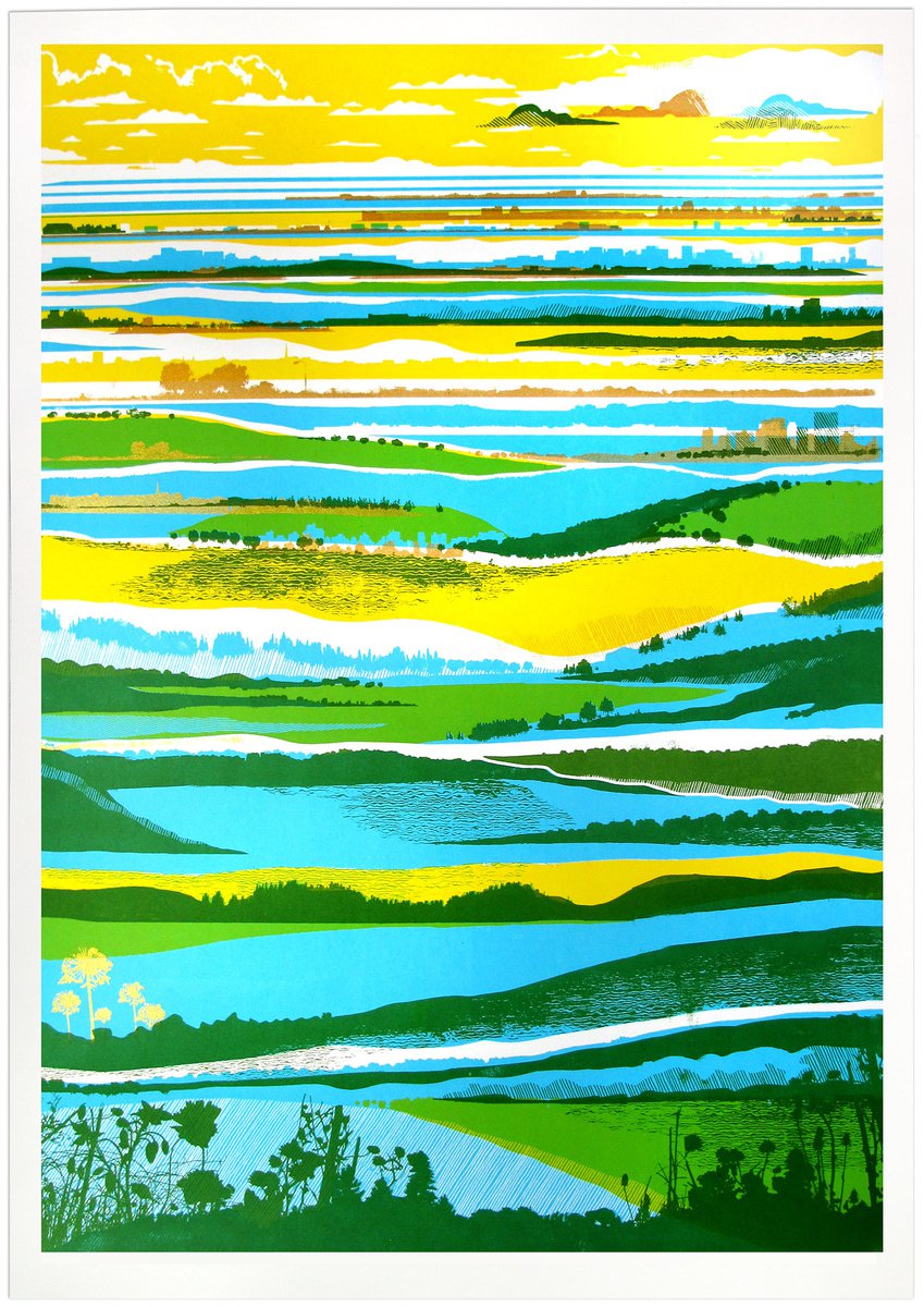Illustrative Landscape Screenprint By Chris Keegan, 16 X 22, Town And Country, Original Artwork
