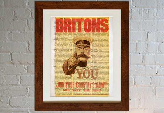 Britons: Join Your Country's Army! - Collage Art Print on Large Real English Dictionary Vintage Book Page