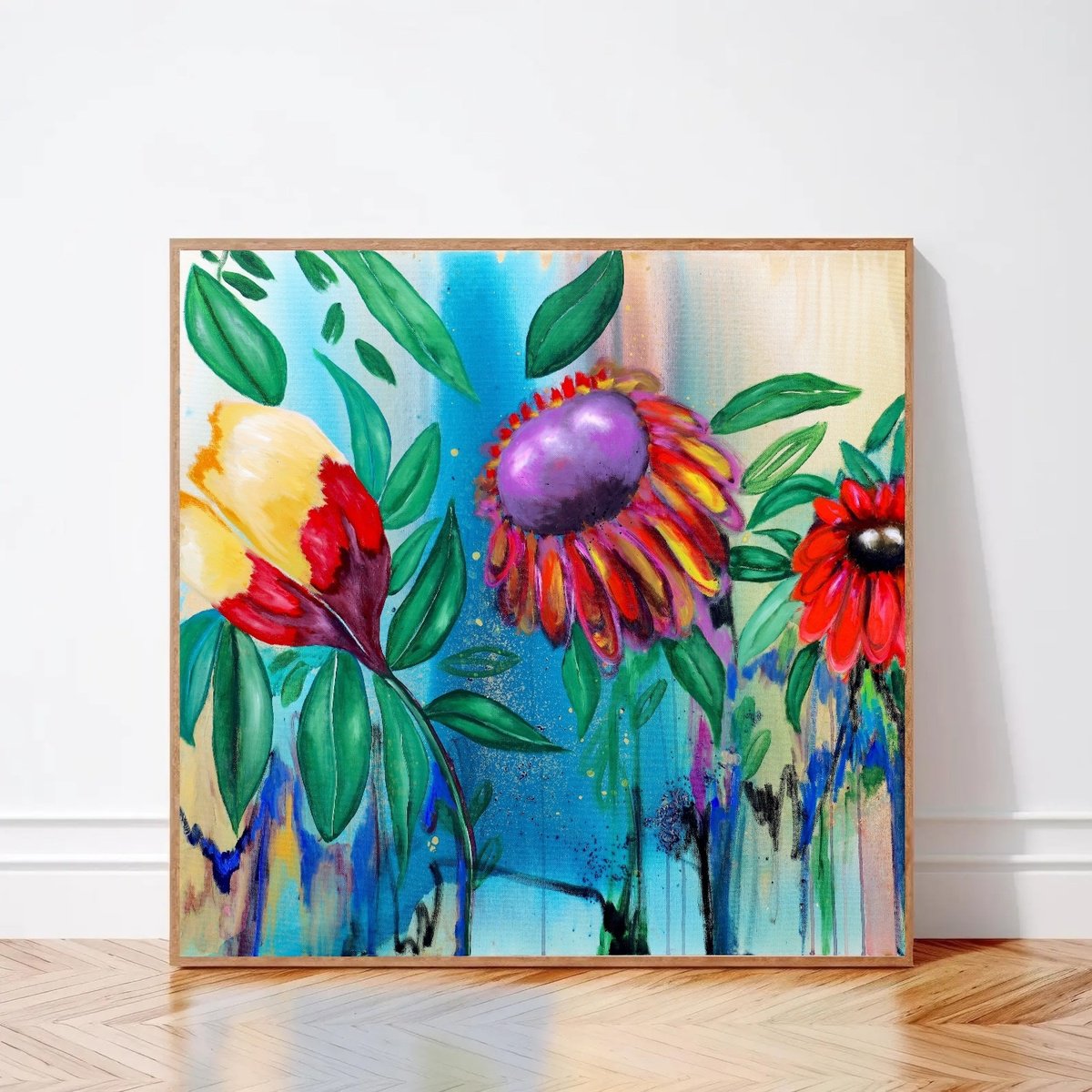 Impressionistic Botanical Painting By Poovi Art, 36 X 36", Bloom Anyway, Original Artwork