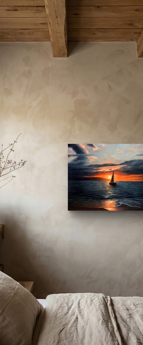 Sunset Sailboat by Valentina Ash