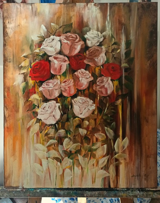 Bouquet of roses - flowers - original painting