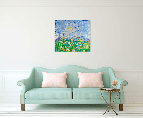 Morning (80x90cm, cubism, oil painting, ready to hang)