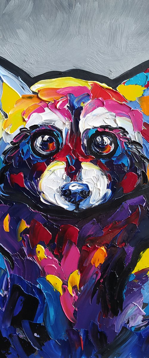 Raccoon - animal, funny animals, raccoon portrait, paws, raccoon paws, animals oil painting, for kids, for children, for child, gift idea by Anastasia Kozorez