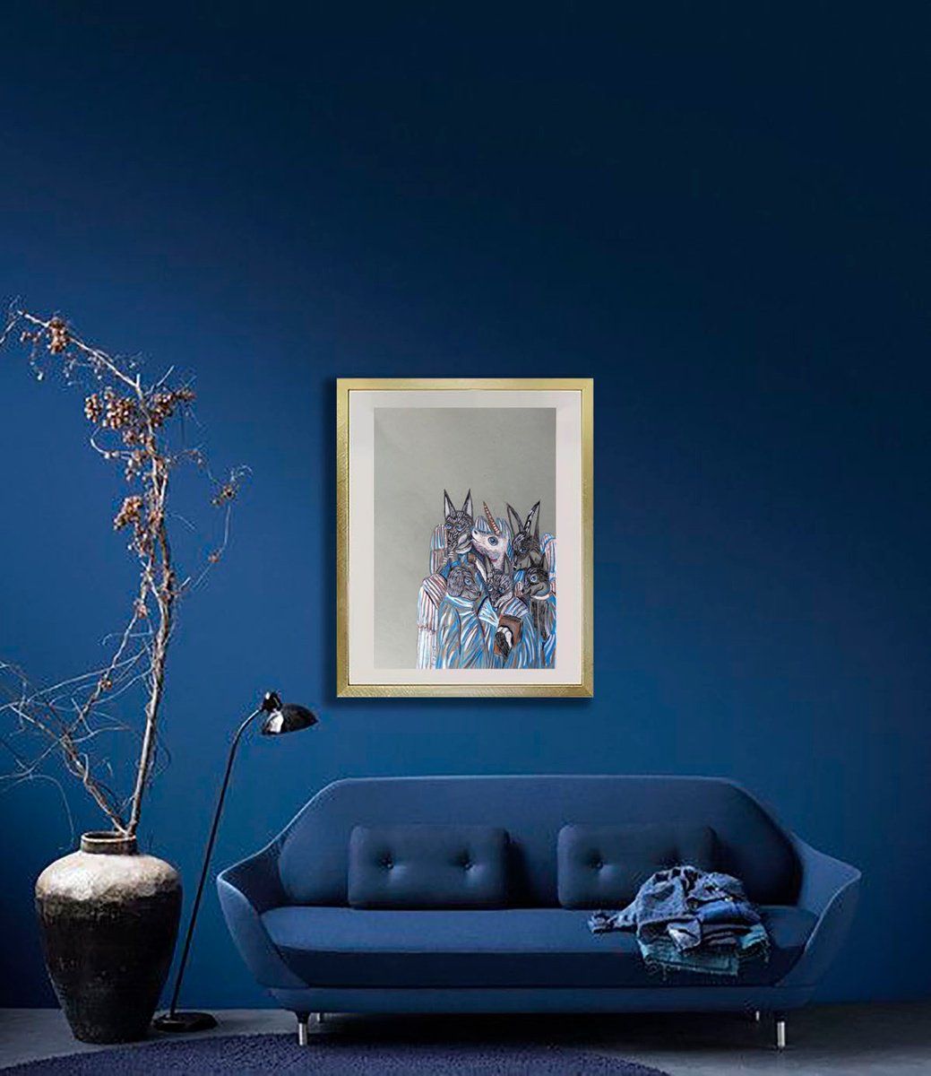 Surrealistic Animal Painting By Elizabeth Vlasova, 12 X 17, Music Of The Spheres, Original Artwork