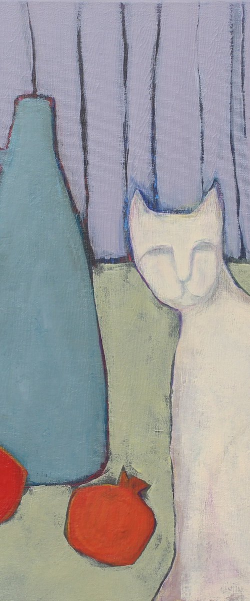 Still life and a white cat. by Tatjana Auschew