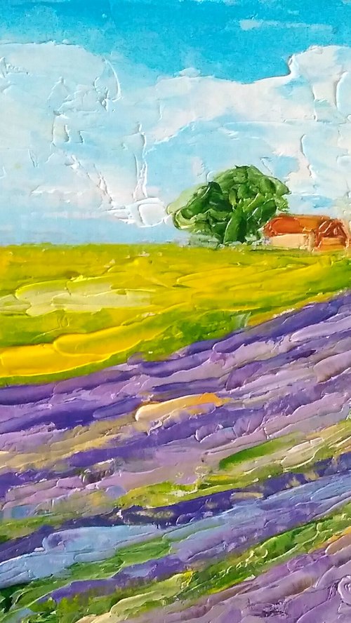 Lavender Painting Tuscany Original Art Barn Wall Art Field Artwork Oak Tree Painting Wildflower Landscape by Yulia Berseneva