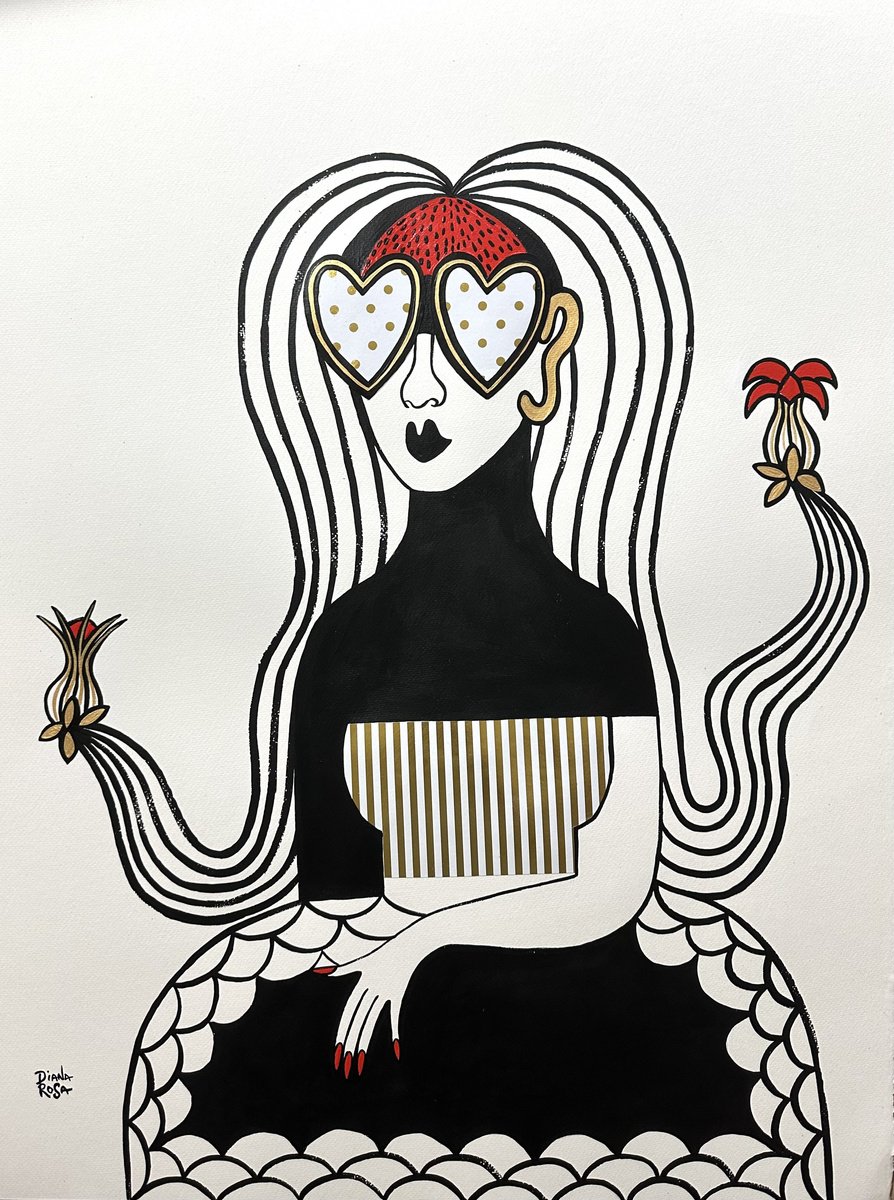 Surrealistic Portrait Acrylic Painting By Diana Rosa, 22 X 30, She Blooms, Original Artwork