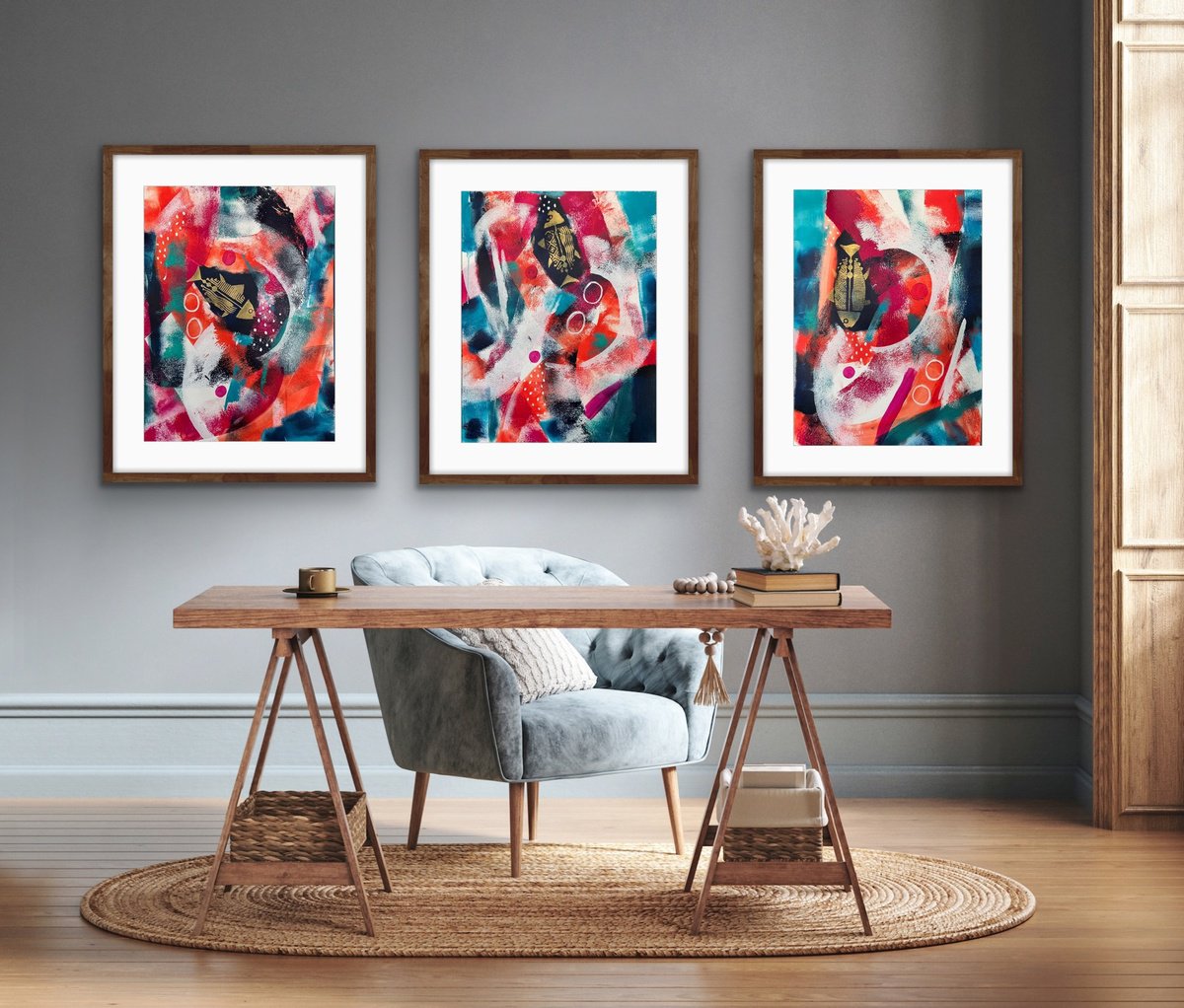 Go With The Flow (Triptych) By Rashna Hackett, 18 X 24, Artwork For Sale On Artfinder